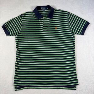 Polo Ralph Lauren Mens Striped Polo Shirt Navy Blue Green Orange Pony Size M